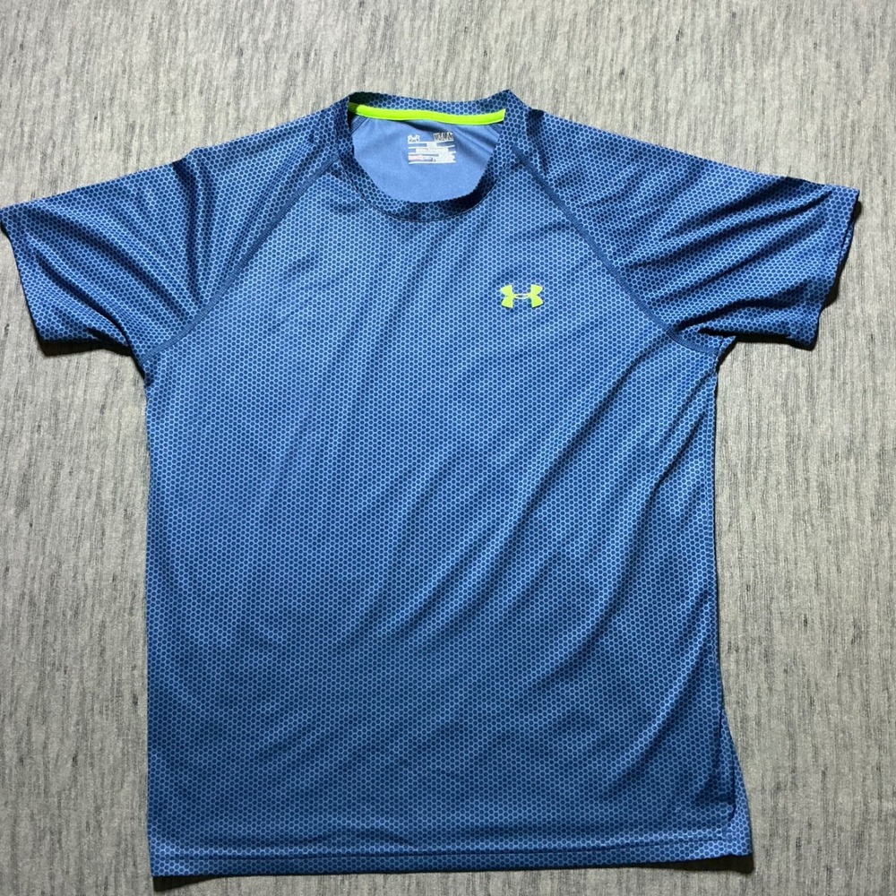 Under Armour HeatGear Mens Medium Blue Honeycomb Hex Print Athletic Shirt Loose